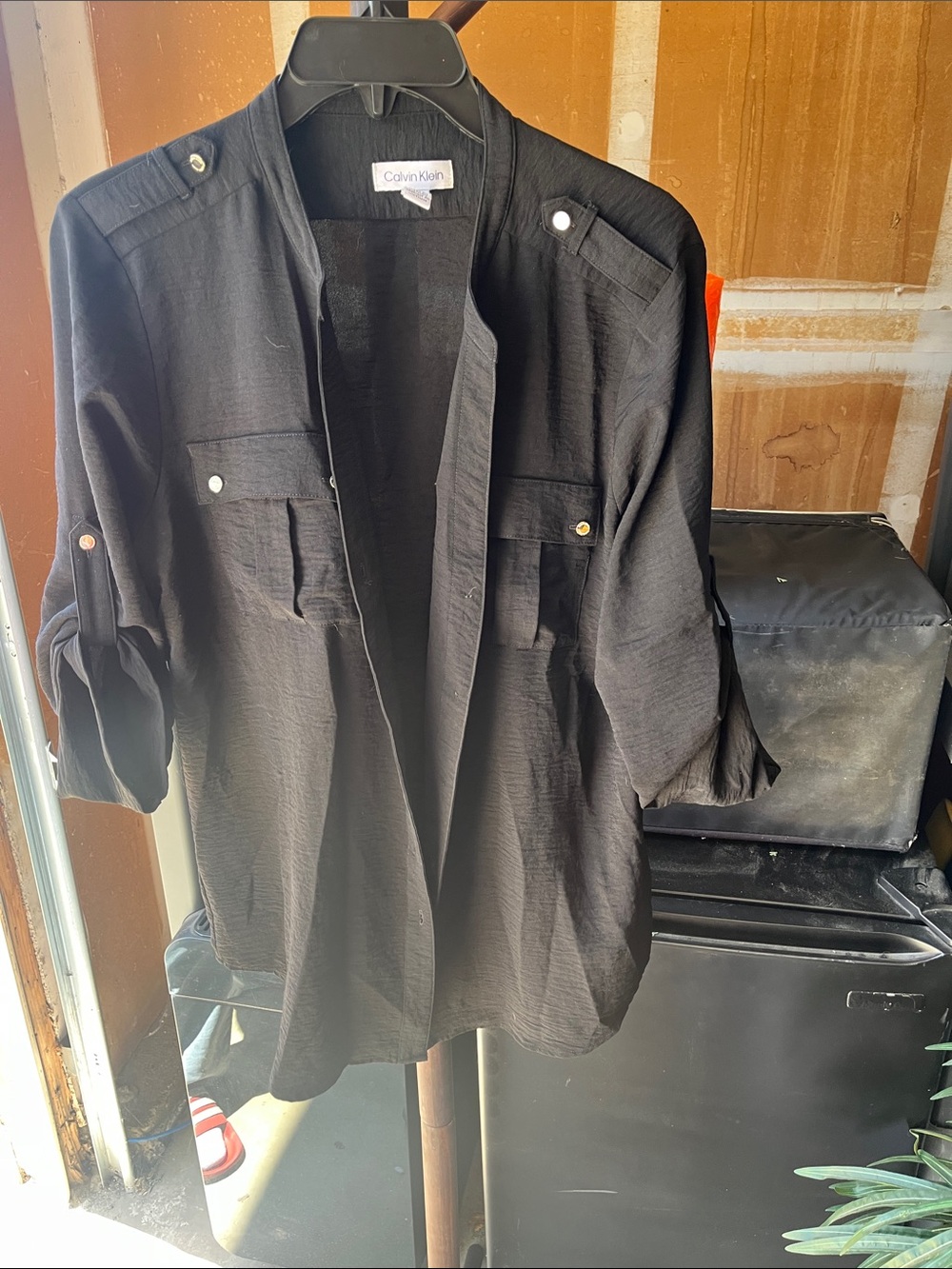 Calvin Klein Black Longline Button-Down Blouse